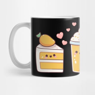 Kawaii Style Mango Milkshake and Mango Cake in Love | Cute Design for Couples Mug